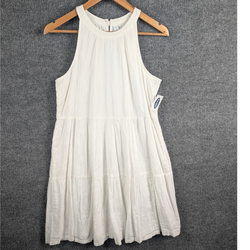 Old Navy White Eyelet Mini Dress Tiered Flowy Coastal Bride Size S
